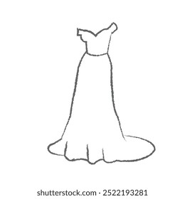 wedding dress line art vector illustration 