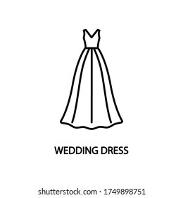 Wedding dress line icon. Evening long dress A-line silhouette