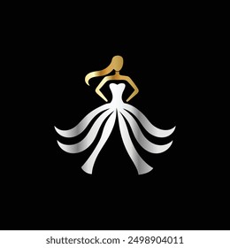 Diseño de logotipo de vestido de novia. Diseño de logotipos elegante y de lujo