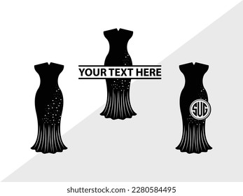 Wedding Dress Monogram Vector Illustration Silhouette