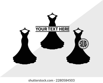 Wedding Dress Monogram Vector Illustration Silhouette