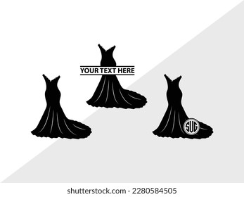 Silueta de ilustración de vectores monograma de vestido de casamiento