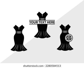 Wedding Dress Monogram Vector Illustration Silhouette