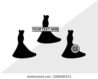 Wedding Dress Monogram Vector Illustration Silhouette