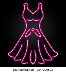 wedding dress neon sign, modern glowing banner design, colorful trend of modern design on black background. Vector illustration.