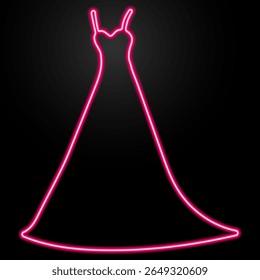 wedding dress neon sign, modern glowing banner design, colorful trend of modern design on black background. Vector illustration.
