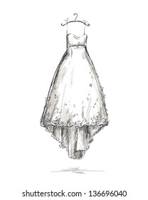 Wedding Dress On A Hanger, Vector Illustration
