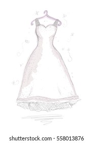 Wedding dress on a hanger, vector illustration 