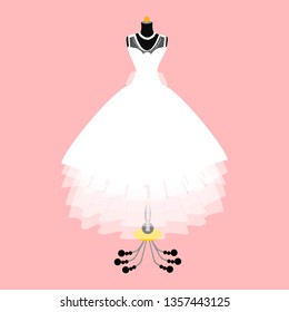 Wedding dress on mannequin. Vector of dress on mannequin. Illustration on pink background.