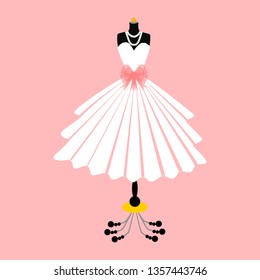 Wedding dress on mannequin. Vector of dress on mannequin. Illustration on pink background.