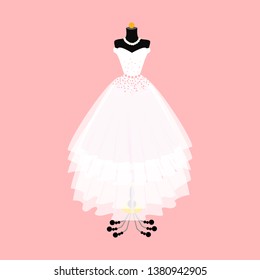 Wedding dress on mannequin. Vector of ball gown on mannequin. Wedding dress design.