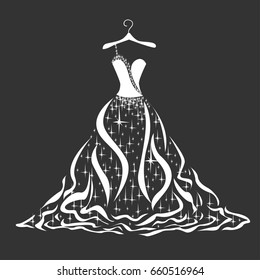 Wedding dress silhouette. Vector illustration with shine.