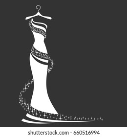 Wedding dress silhouette. Vector illustration with shine.