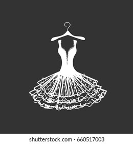 Wedding dress silhouette. Vector illustration with shine.