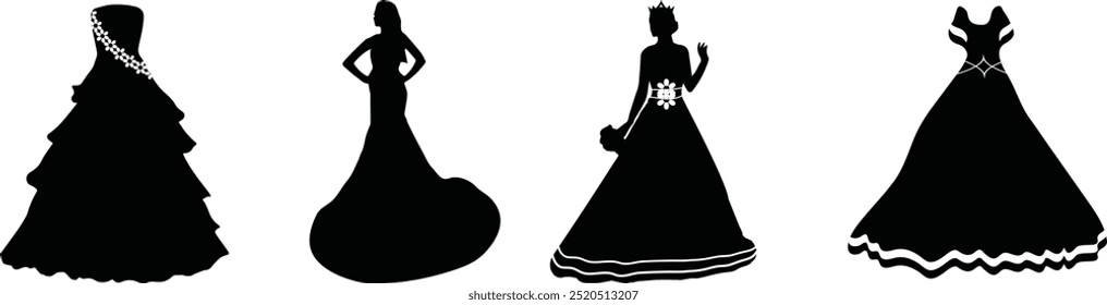 wedding dress silhouette vector, perfect for bridal fashion designs, invitations, and wedding branding