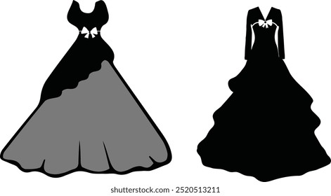 Vector de silueta de vestido de novia, perfecto para diseños de moda nupcial, invitaciones y marca de boda