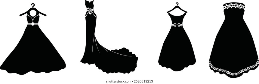 Vector de silueta de vestido de novia, perfecto para diseños de moda nupcial, invitaciones y marca de boda