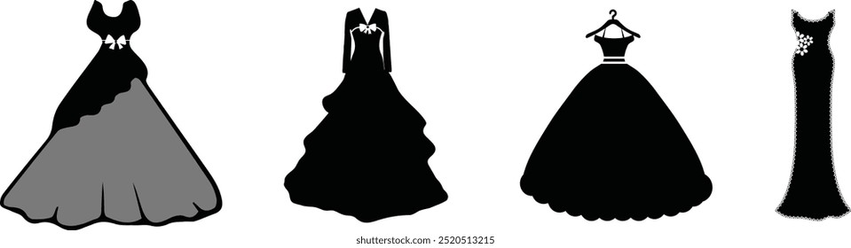 Vector de silueta de vestido de novia, perfecto para diseños de moda nupcial, invitaciones y marca de boda