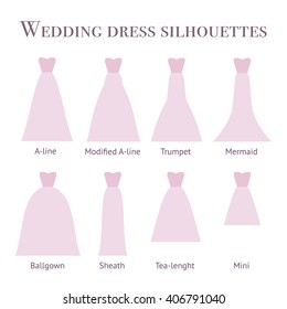 Wedding dress silhouettes pink vector set 