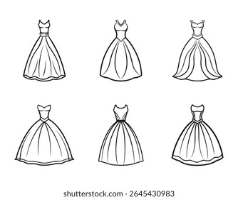wedding dress sketch icon line art vector illustration