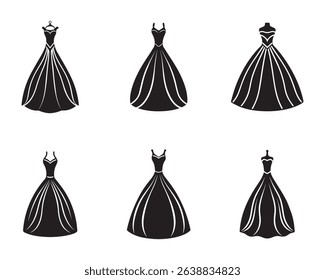 wedding dress sketch icon set silhouette vector illustration