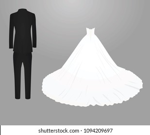 Wedding dress and suit. vector illustration