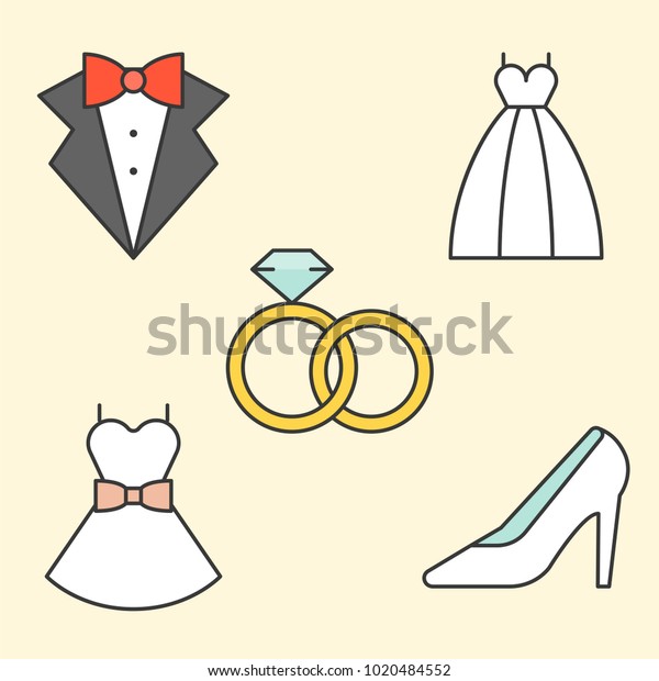 Wedding Dress Tuxedo Rings Wedding Shoe Stock Vector Royalty Free
