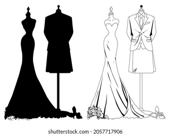 wedding dress vector art black and white