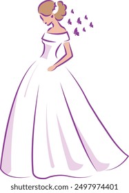 Wedding dress vector art, icon illustration.  