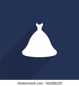 Wedding dress vector icon with long shadow isolated on  blue