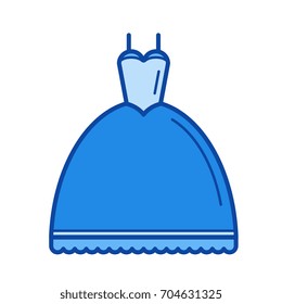 Icono de línea vectorial de vestido de bodas aislado en fondo blanco. Icono de línea de vestimenta de bodas para infografía, sitio web o aplicación. Icono azul diseñado en un sistema de cuadrícula.