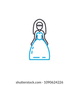 Wedding dress vector thin line stroke icon. Wedding dress outline illustration, linear sign, symbol concept.