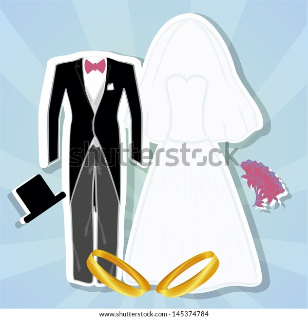 Wedding Dresses Black Gray White Hat Stock Vector Royalty Free
