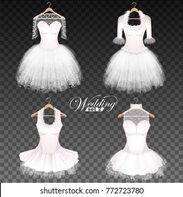 Wedding dresses on a hanger on transparent background