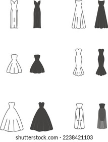 Wedding dresses set. Woman sundress line icon. Vector illustration