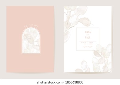 Wedding dry lunaria floral vector card. Exotic dried flowers boho invitation. Watercolor template frame. Botanical Save the Date foliage cover, modern poster, trendy design, luxury background