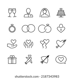 Wedding Editable Stroke Icon Set. concept of wedding, holiday.