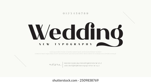 Casamento Fonte Elegante Maiúscula Minúscula e Número. Clássico Lettering minimal Fashion Designs. Tipografia modernas fontes serif conceito vintage decorativo regular. ilustração vetorial