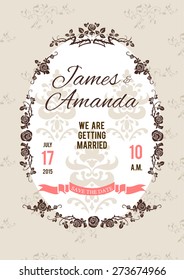 Wedding elegant invitation with place for text. Vintage style.