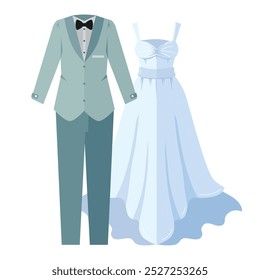 wedding elegant suits of the bride and groom isolated