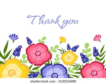 Hochzeit elegante Vektor-Einladung Vorlage Karte mit Text danke. Gartenblumen mit Blättern auf weißem Hintergrund