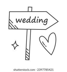 Wedding element of black line set. This elegant black outline illustration complements the wedding theme with a stylish pointer plate, guiding guests to occasion. Vector illustration.