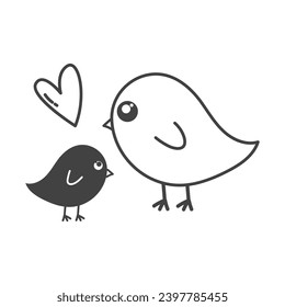 Wedding element of black line set. This enchanting image captures the wedding theme with delicate decoration birds adorning the scene, adding a touch of romance and elegance. Vector illustration.