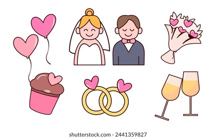 Logotipo vectorial de colección de elementos de boda