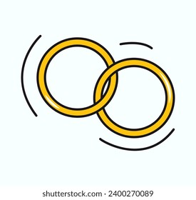 Wedding element of colorful sticker set. Showcasing of the magic of love with this wedding-themed illustration, featuring beautifully designed and outlined golden rings. Vector illustration.