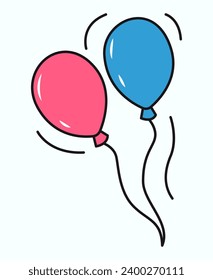 Wedding element of colorful sticker set. This wedding-themed illustration showcases a charming scene filled with heartwarming moments and a multitude of balloons. Vector illustration.