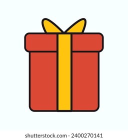 Wedding element of colorful sticker set. In this wedding-themed illustration, a vivid and colorful design, combined with delicate outlines, showcases a delightful gift box. Vector illustration.