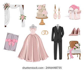 wedding element decoration illustration set