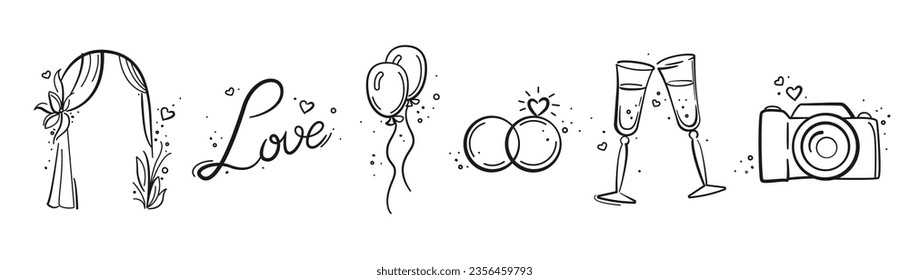 Wedding elements collection. Wedding, bride, love, celebration. Timeline menu on wedding theme. Vector wedding  illustrations for invitations, greeting cards, posters