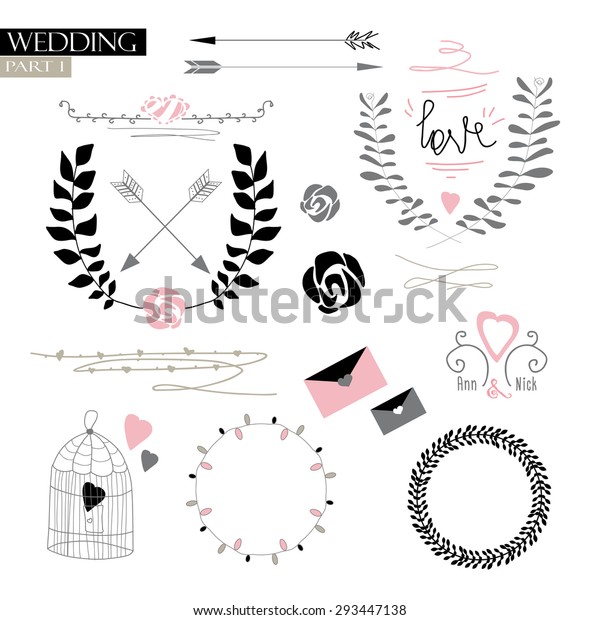 wedding elements for design and\
decoration. black- white details . vector vintage white\
background